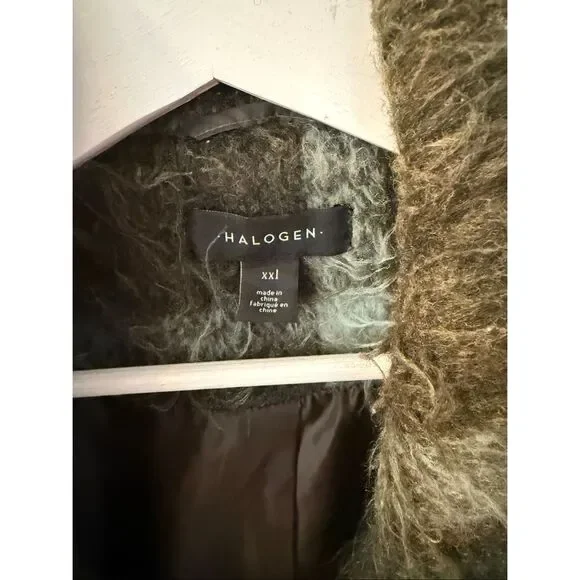 Halogen Nordstrom Green Shaggy Plaid Fuzzy Coat sz XXL - Picture 5 of 8